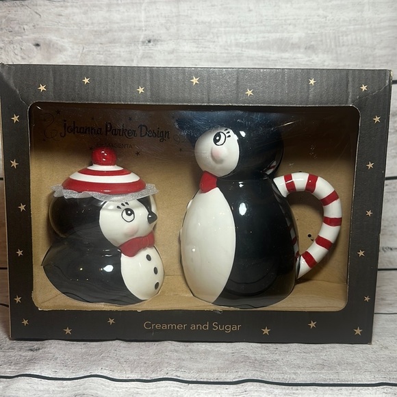 NIB Johanna Parker Holiday Penguin‎ Creamer and Sugar - Picture 1 of 5